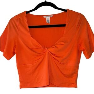 H&M Orange Tie Front Crop Blouse